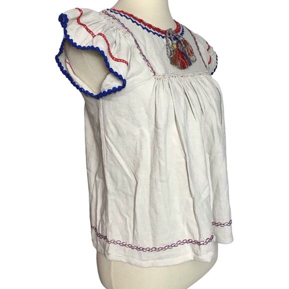 Ulla Johnson Katya Natural Crochet Embroidered Red Blue Ivory Silk Knit Blouse 2 - Picture 8 of 15